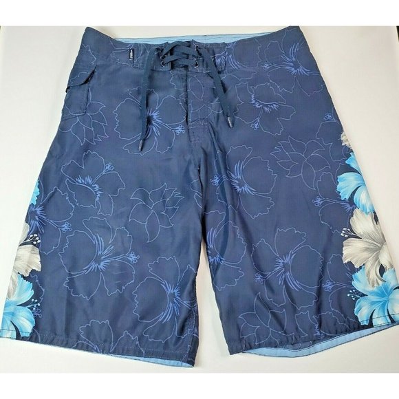 Rip Curl Boardwalk Men's Navy Blue Board Shorts w/Tropical Floral Design Size 33 - Picture 1 of 7